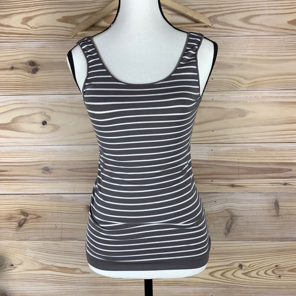 Shimera Tank Top Womens Small Grey Striped Scoop Neck Sleeveless Stretch Active‎